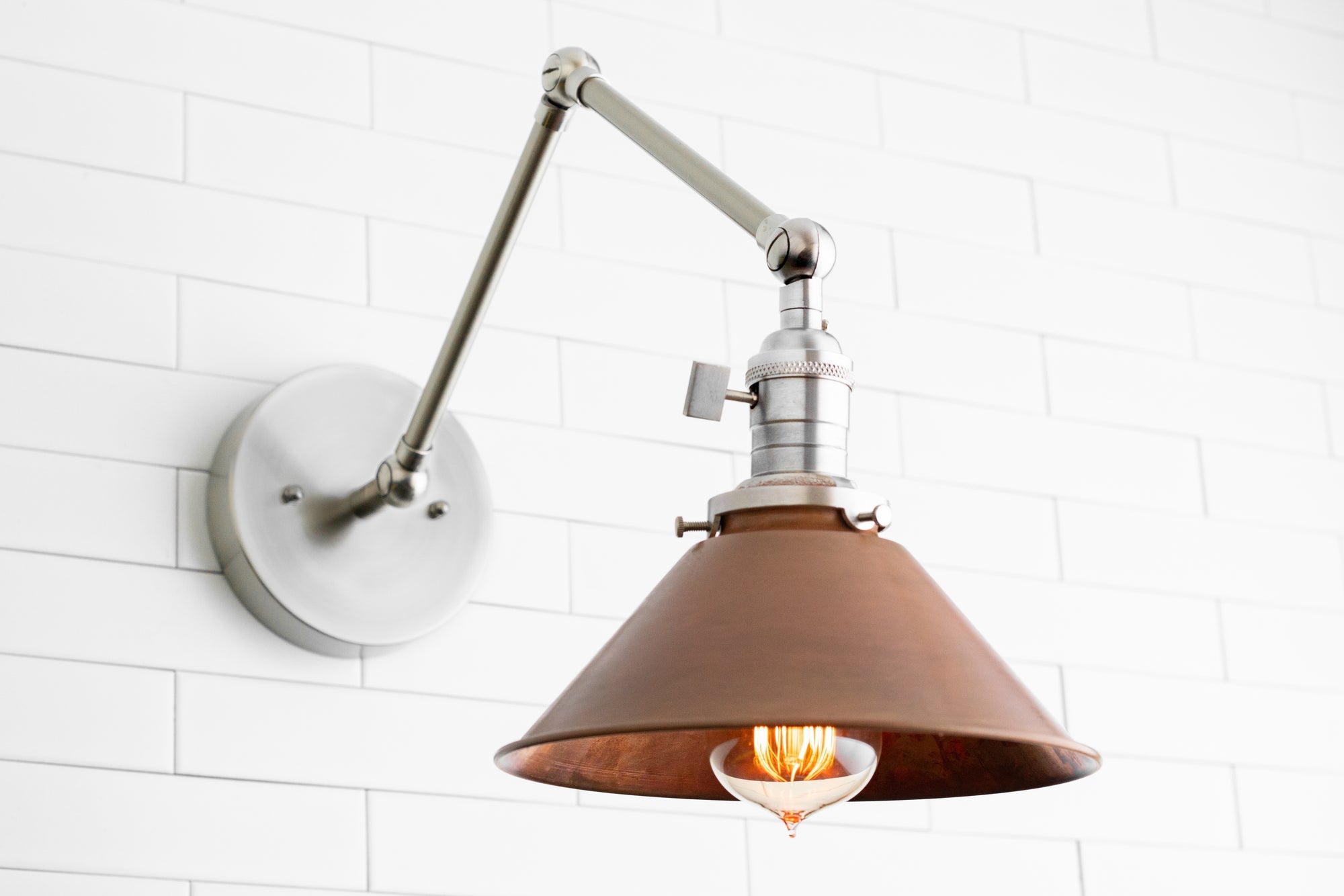 Conique Metal Industrial Wall Sconce with Adjustable Arm - Vintage Copper Cone Shade for Task Lighting