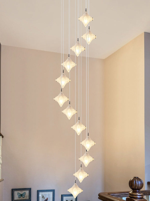 Art Deco Star Staircase Pendant Light -Frosted Glass Hanging Fixture-Astris Altair