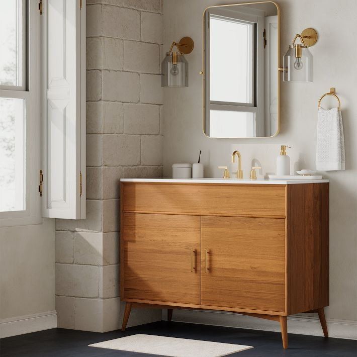 Applique murale minimaliste moderne en laiton et verre Hanton – Résistante à l'humidité pour salle de bain
