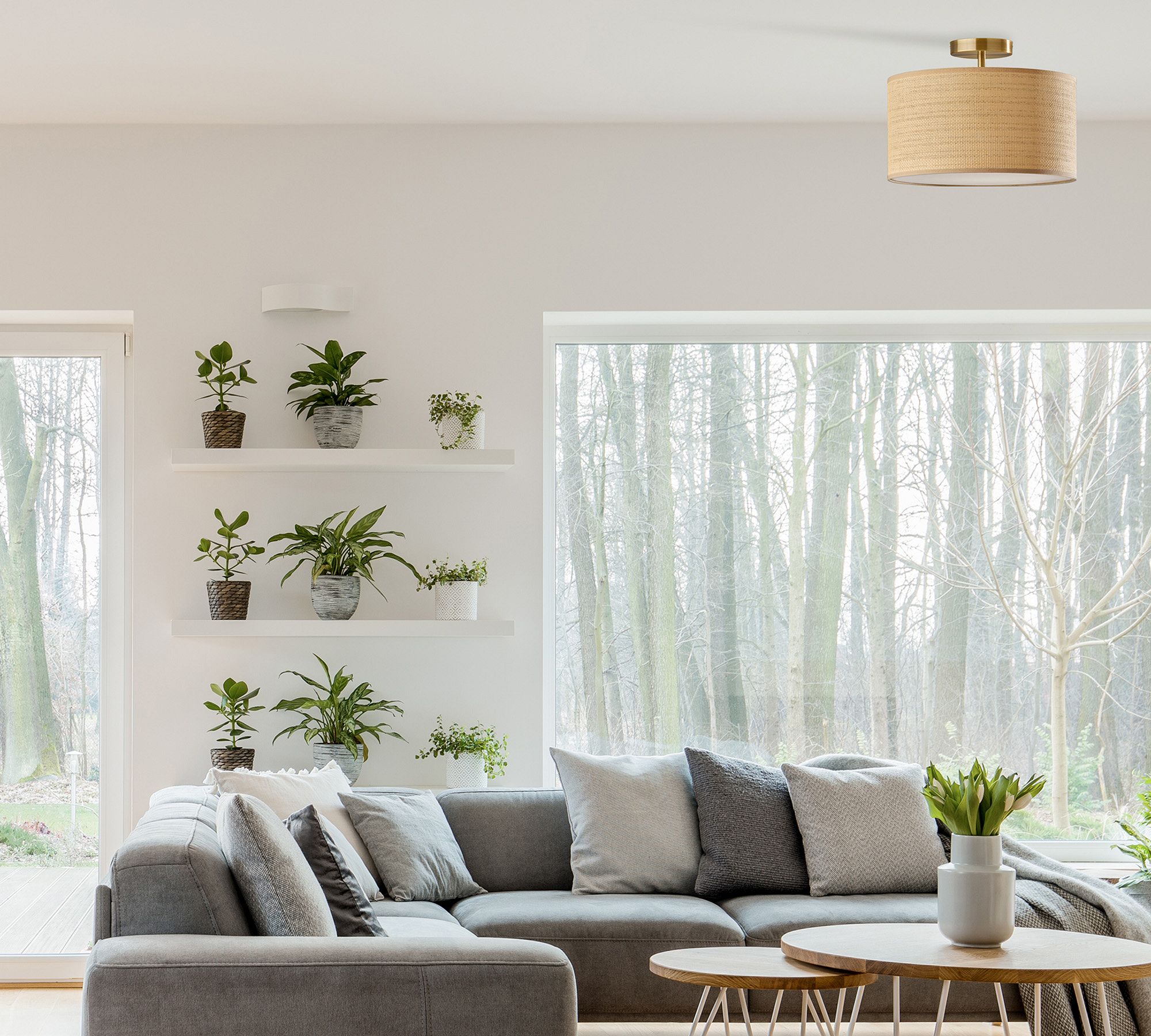 Dumora Drum Shade Ceiling Light - Natural Woven Paper Flush Mount