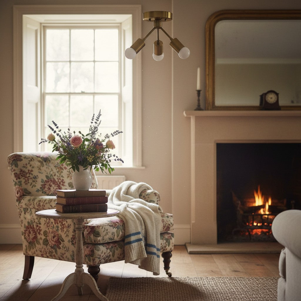 Mobilux Line Modern Brass Flush Mount - Minimalist Gold Ceiling Light for Bedroom