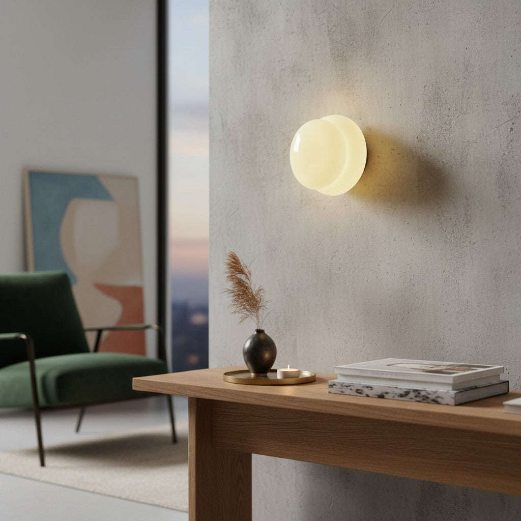 Vintage Opal Glass Wall Lamp - Classic Round Sconce for Living Room