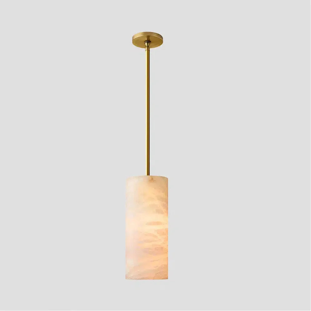 Hand Carved Alabaster Cylinder Pendant Light