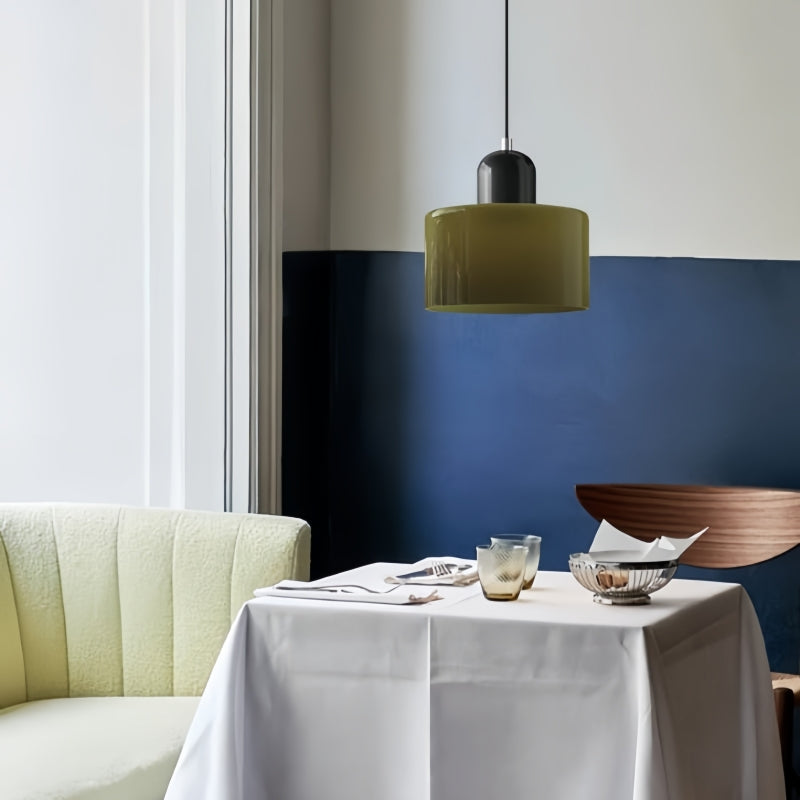 Morandi Cylinder Glass Pendant Light – Minimalist Disc Glass Lamp