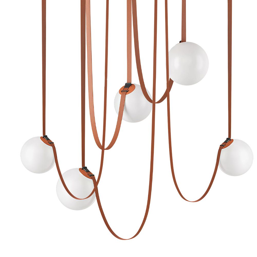 Modern Leather Pendant Light - Multiple Glass Orb Lamp for Dining Room
