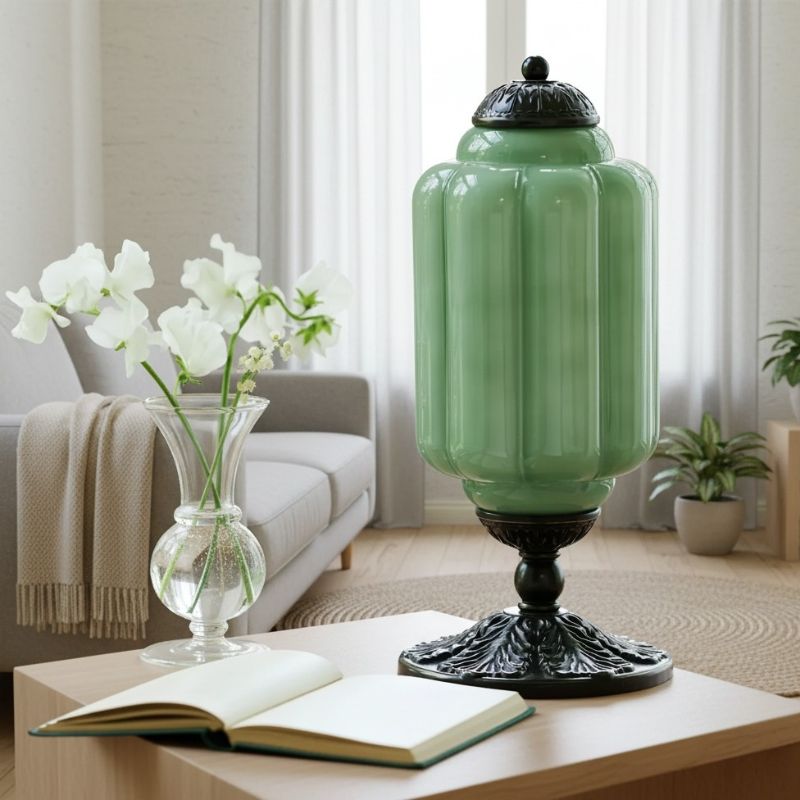Lampe de table vintage Eloise en verre laiteux – Lampe de bureau LED en métal pour chambre