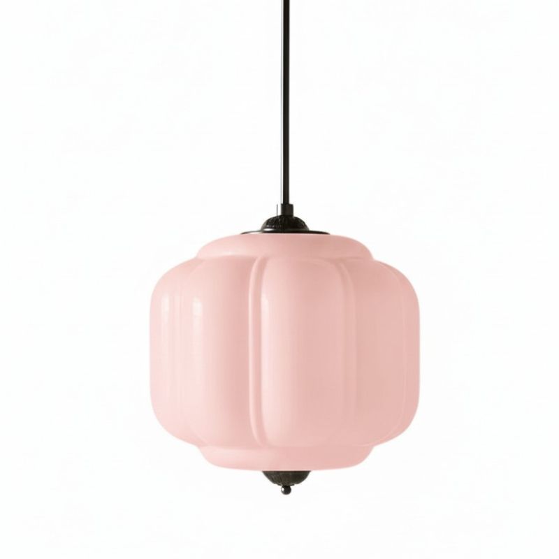 Suspension vintage Eloise – Lampe en verre laiteux côtelé pour salle à manger