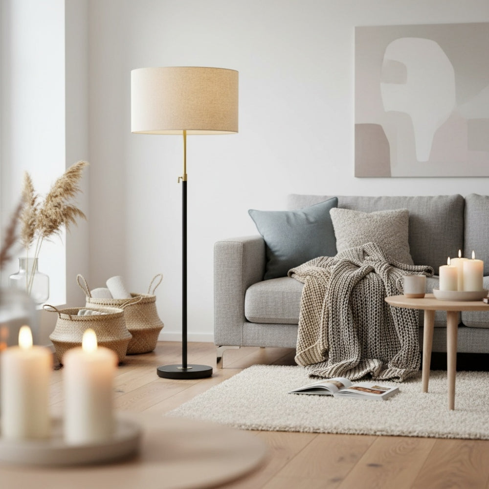 Mavora Linen Floor Lamp - Modern Adjustable Metal Lamp for Living Room