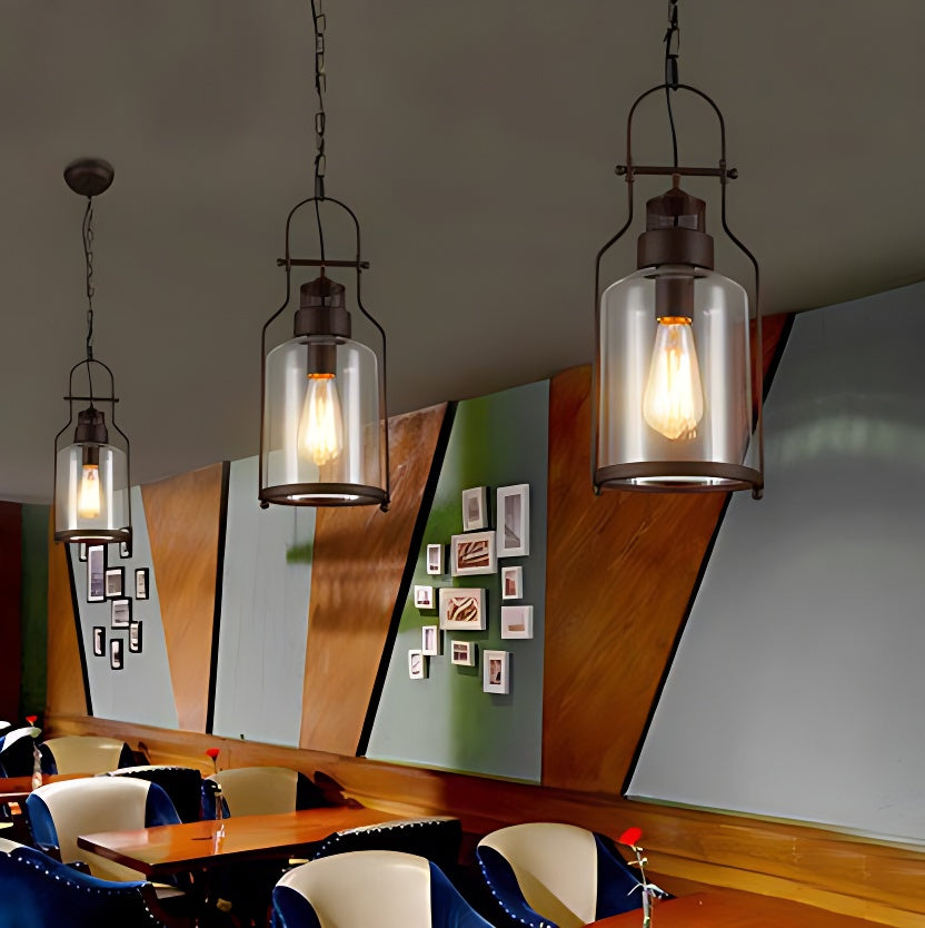 Industrial Black Smoked Glass Pendant Light