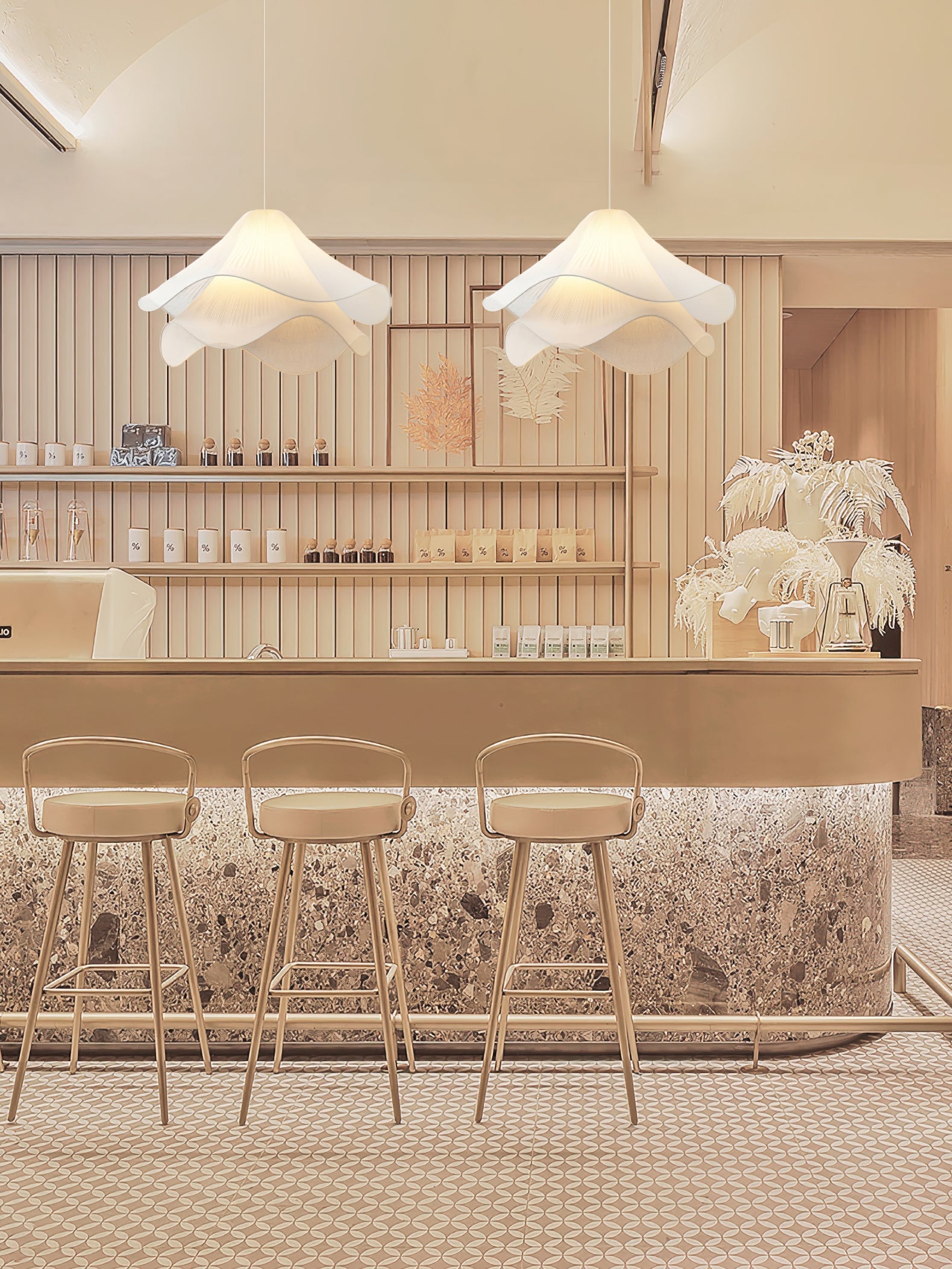 Ethereal Pleated Fabric Bloom Pendant Lamp - French Floral Design Fixture