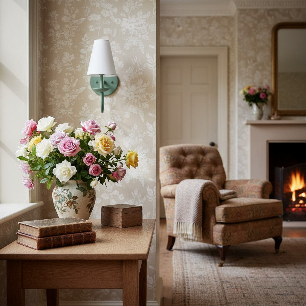 Curva Metal White Linen Sconce - Classic Brass Wall Light for Bedrooms