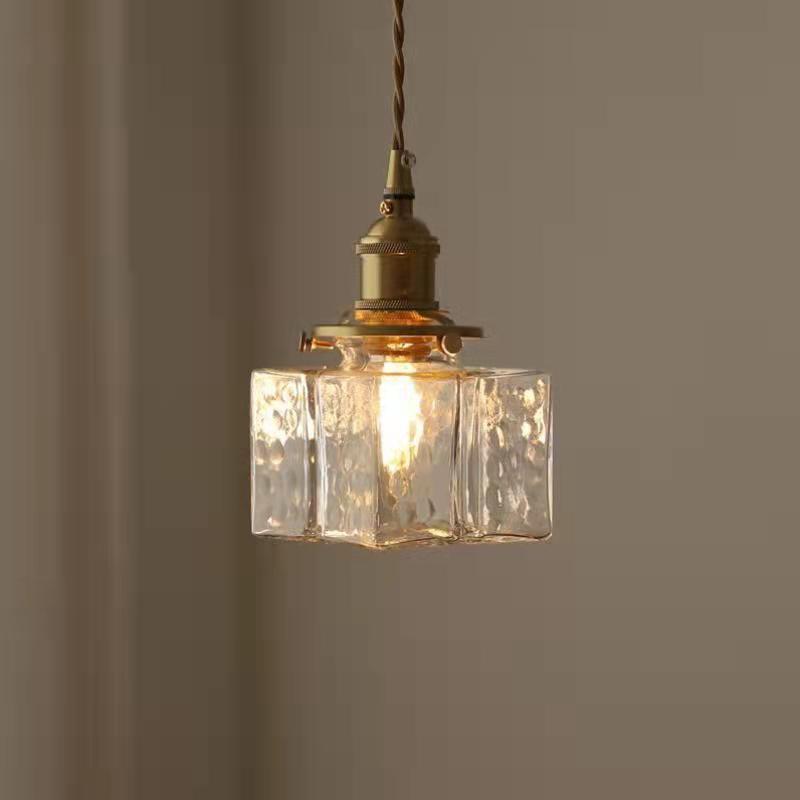 Suspension traditionnelle vintage carrée rectangulaire en verre ondulé à 1 ampoule pour salon