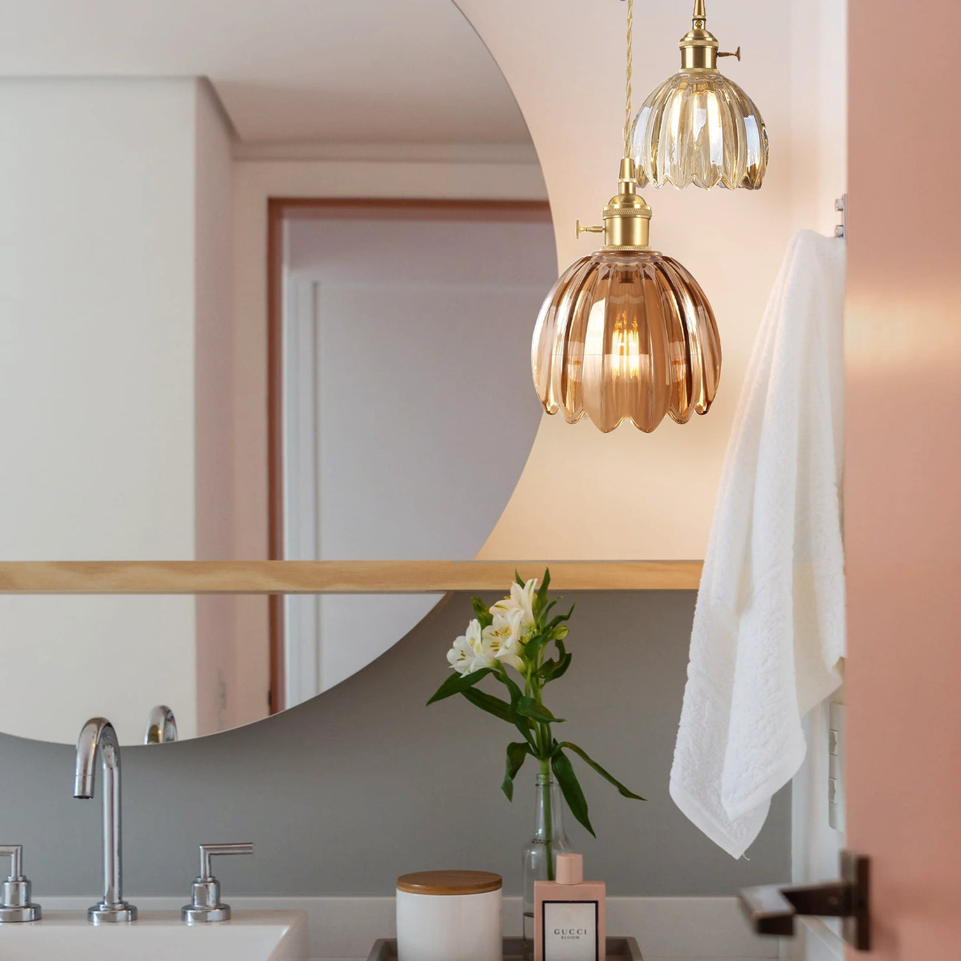 Japanese Flower Pendant Light – Glass Retro Fixture for Interiors