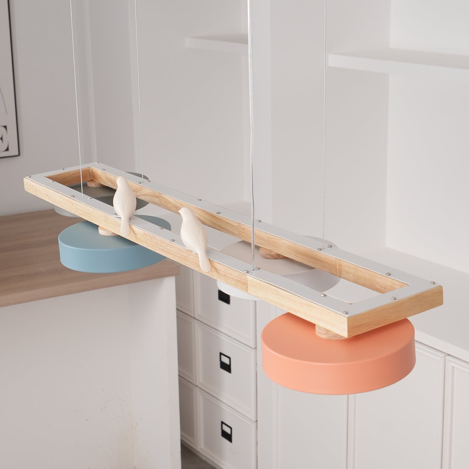 Elegant Bird Chandelier Wood Metal Acrylic Integrated LED Warm White Light