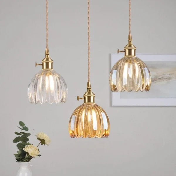 Japanese Flower Pendant Light – Glass Retro Fixture for Interiors