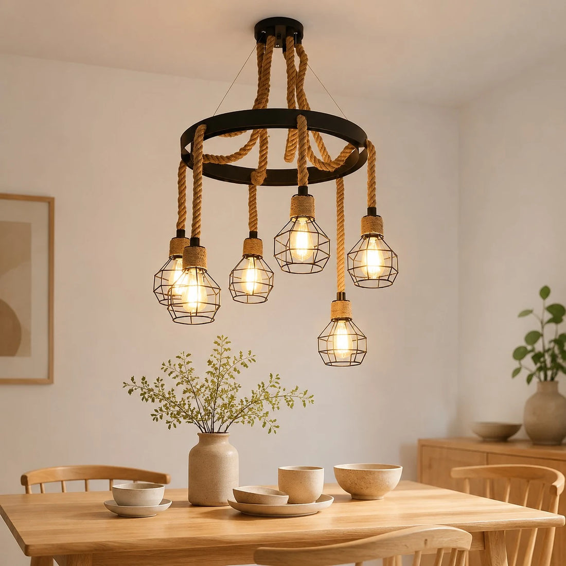 Rustic farmhouse rope chandelier