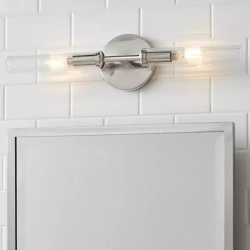 Alice Rustic Transparent Cooper Ribbed Glass Double Tube Sconce