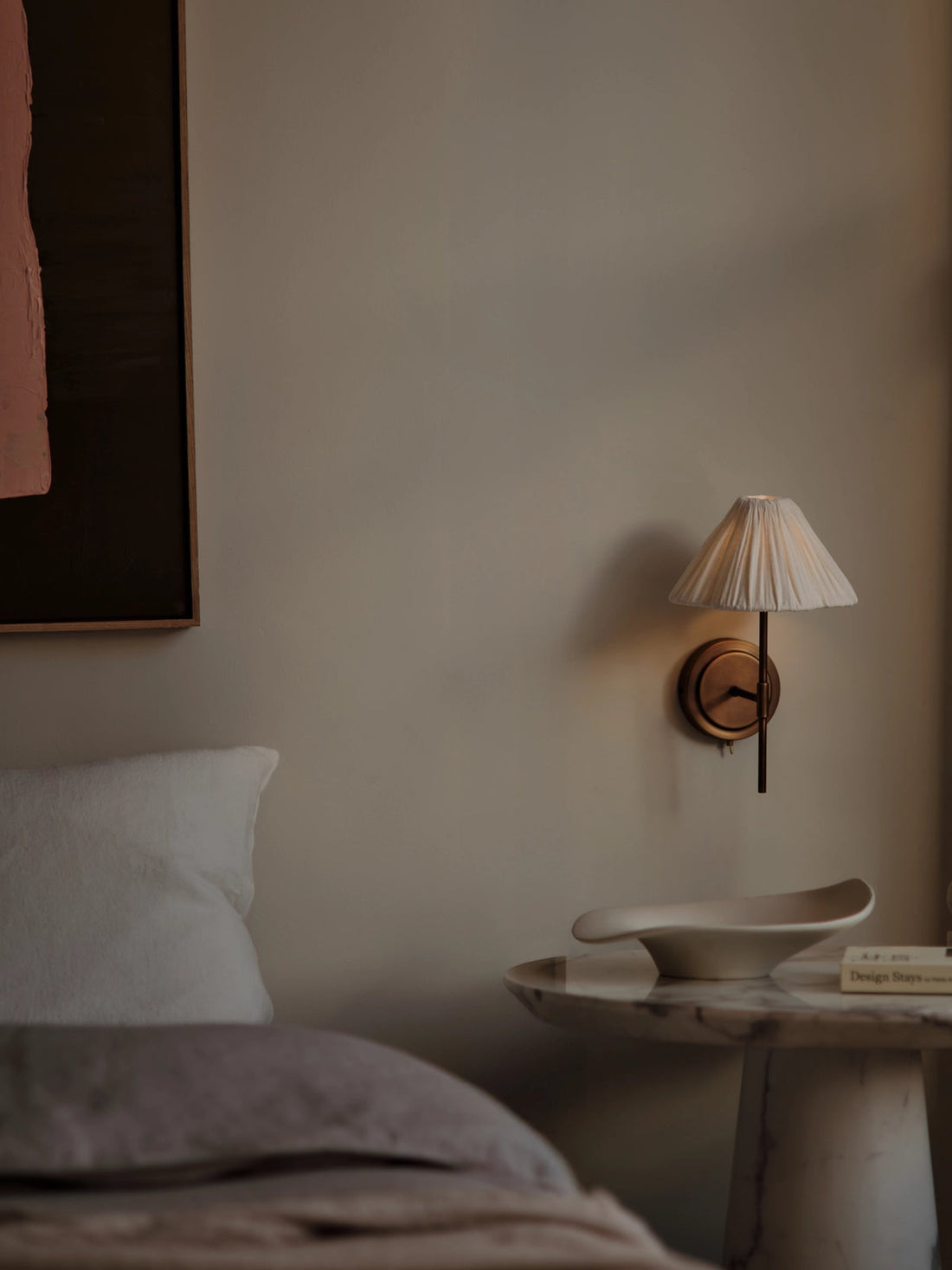 Lindi - Aged Brass and Linen Scalloped Wall Light