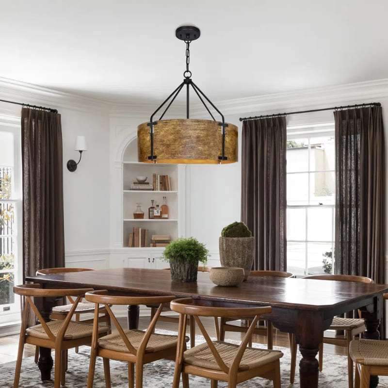 Suspension tambour vintage – Laiton de haute qualité, lumière chaude, installation facile