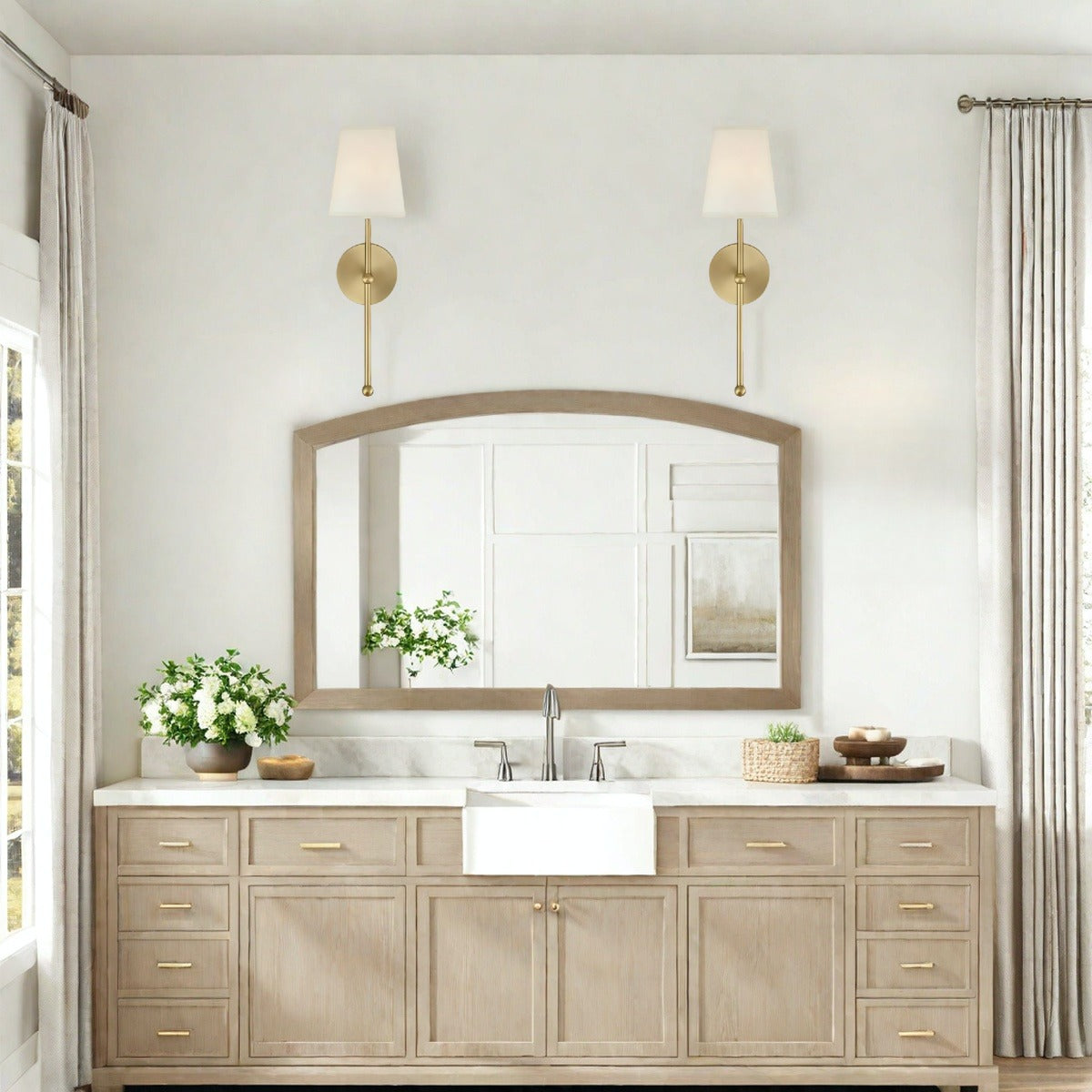 Fabric Wall Sconce - Brass Bedroom Wall Light