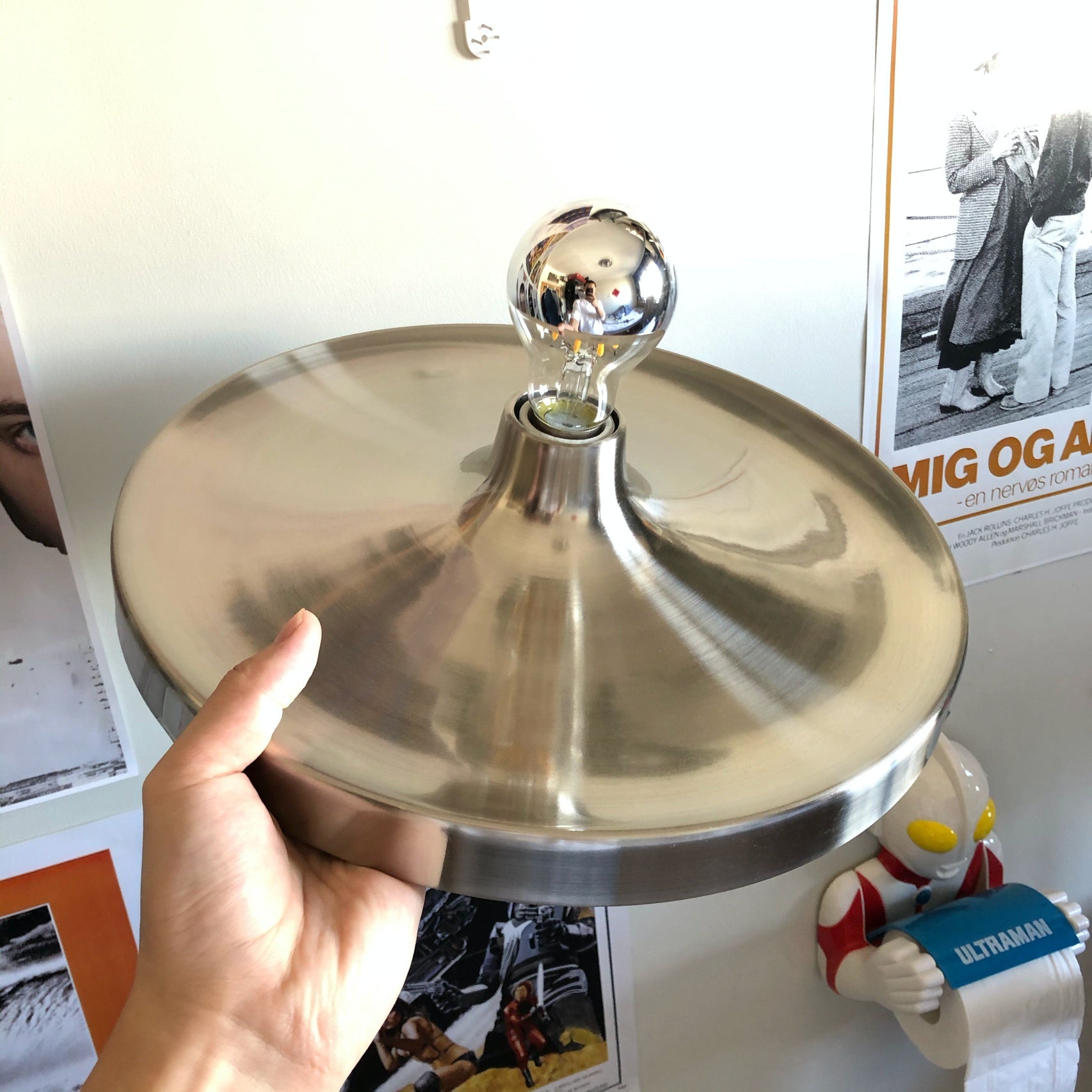 Sleek Space-Age Disk Ceiling Lamp Chrome Gold White Black Not Dimmable