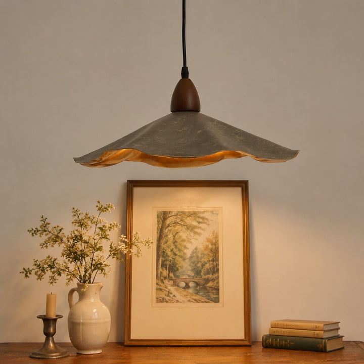 Vintage Wavy Pendant Light with Aged Metal Shade