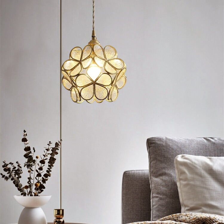 Retro Glass Flower Petal Pendant Lamp