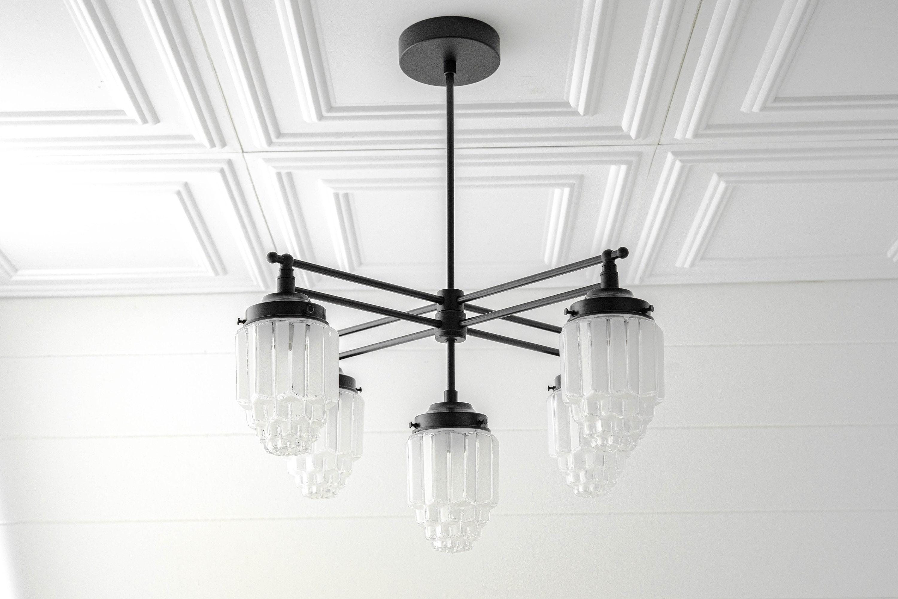 Tierlux Glass Chandelier – Vintage Brass Globe Lighting Fixture