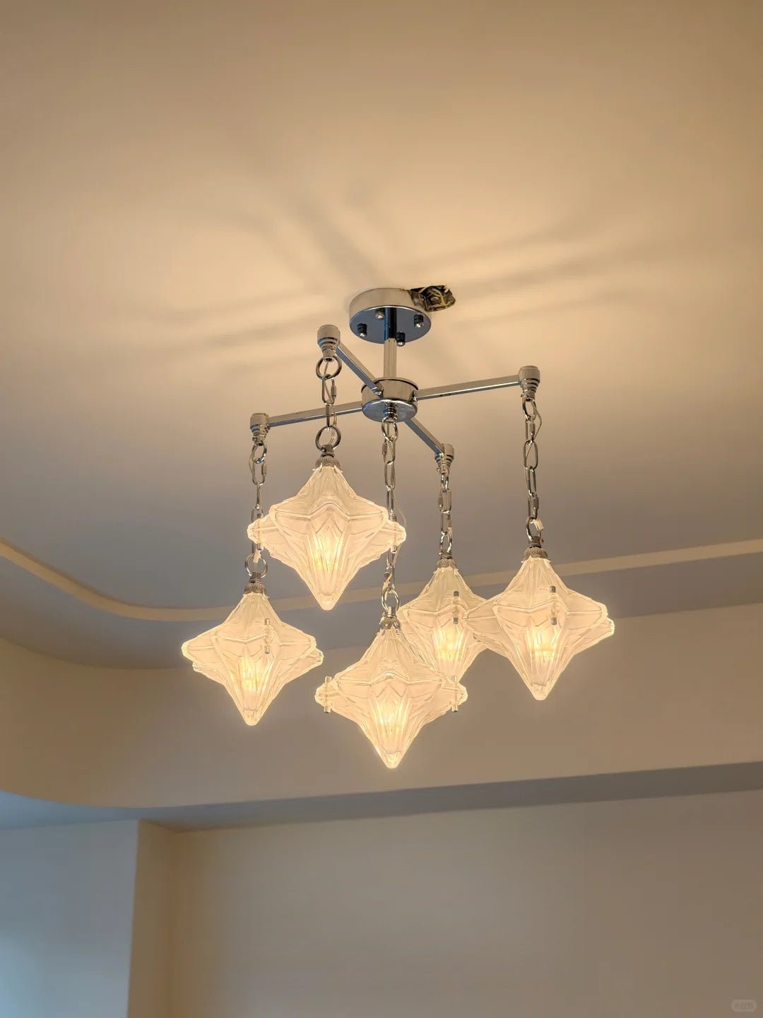 Art Deco Astris Star Chandelier -Frosted Glass Deco Fixture for Dining Room