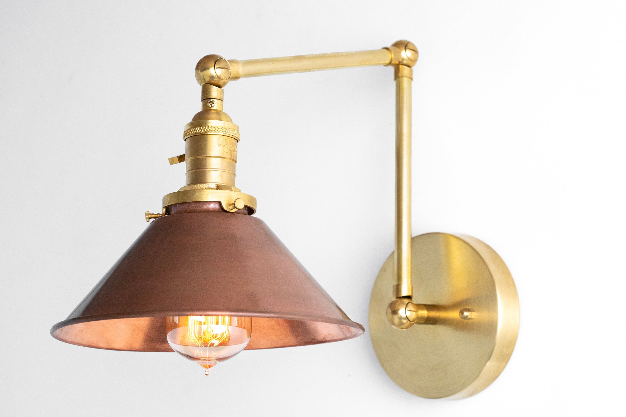 Conique Metal Industrial Wall Sconce with Adjustable Arm - Vintage Copper Cone Shade for Task Lighting