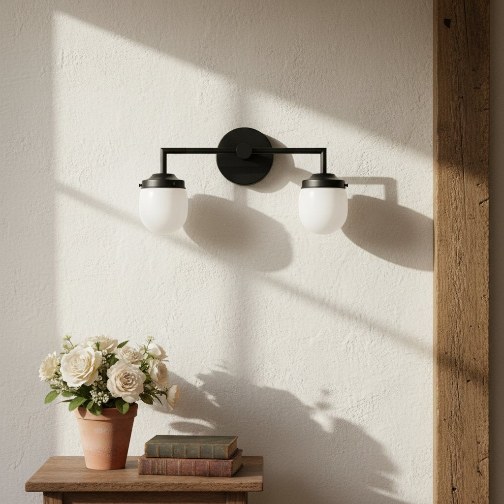 Opalume Glass Double Vanity Light - Vintage Style Bathroom Double Wall Lighting