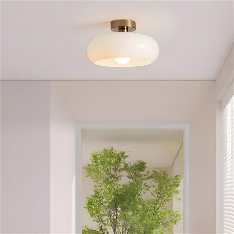 Glass Disc Ceiling Light – Vintage Brass Bauhaus Fixture for Hallway