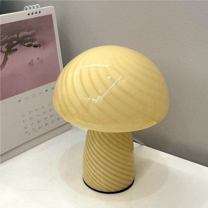 Mushroom Table Lamp – Designer Striped Glass Light for Cozy Spaces