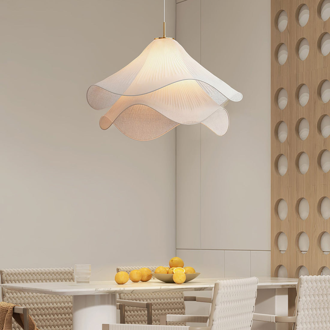 Ethereal Pleated Fabric Bloom Pendant Lamp - French Floral Design Fixture