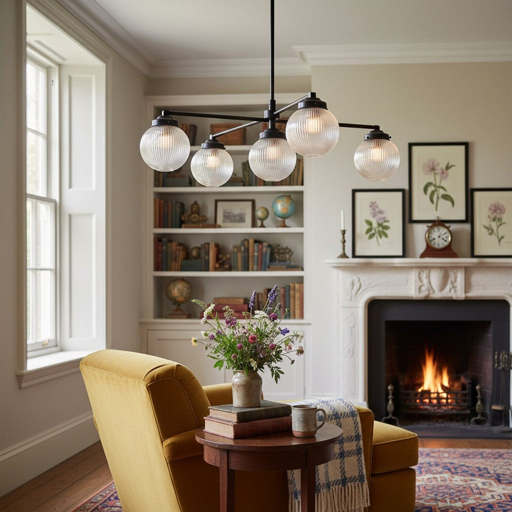 Glorica Glass Frosted Glass Globe Chandelier - Brass Modern Lighting for Living Room