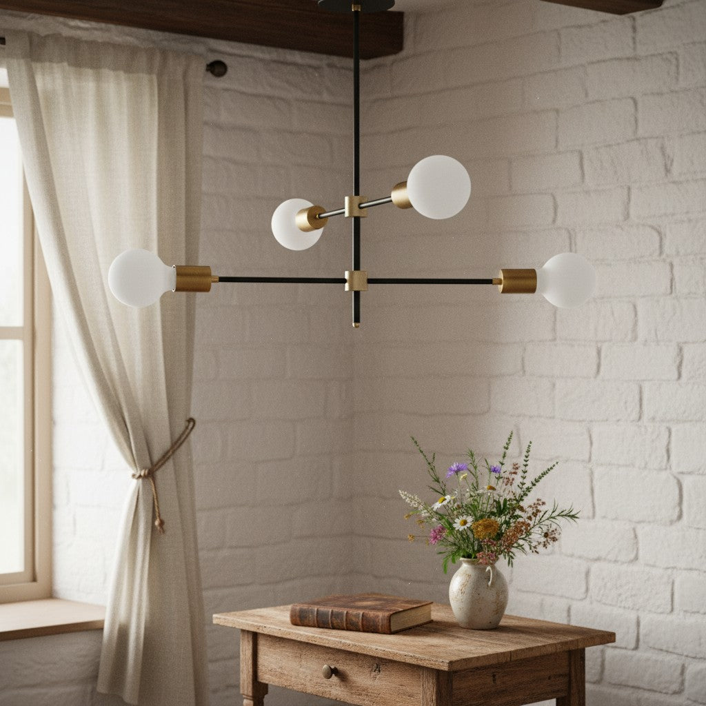 Mobilux Line Black and Brass Chandelier - Contemporary Globe Ceiling Hanging Light