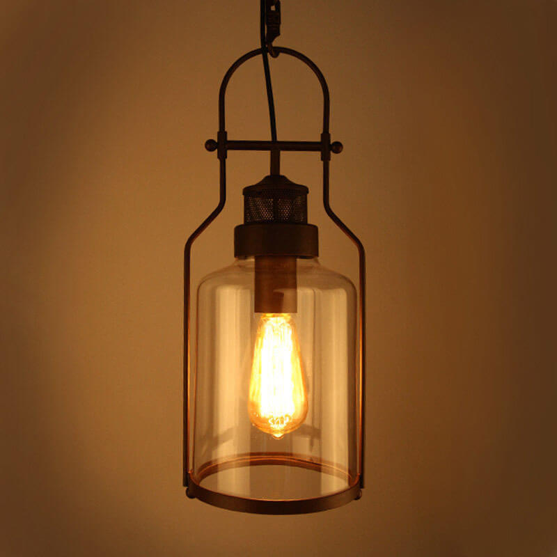 Industrial Black Smoked Glass Pendant Light