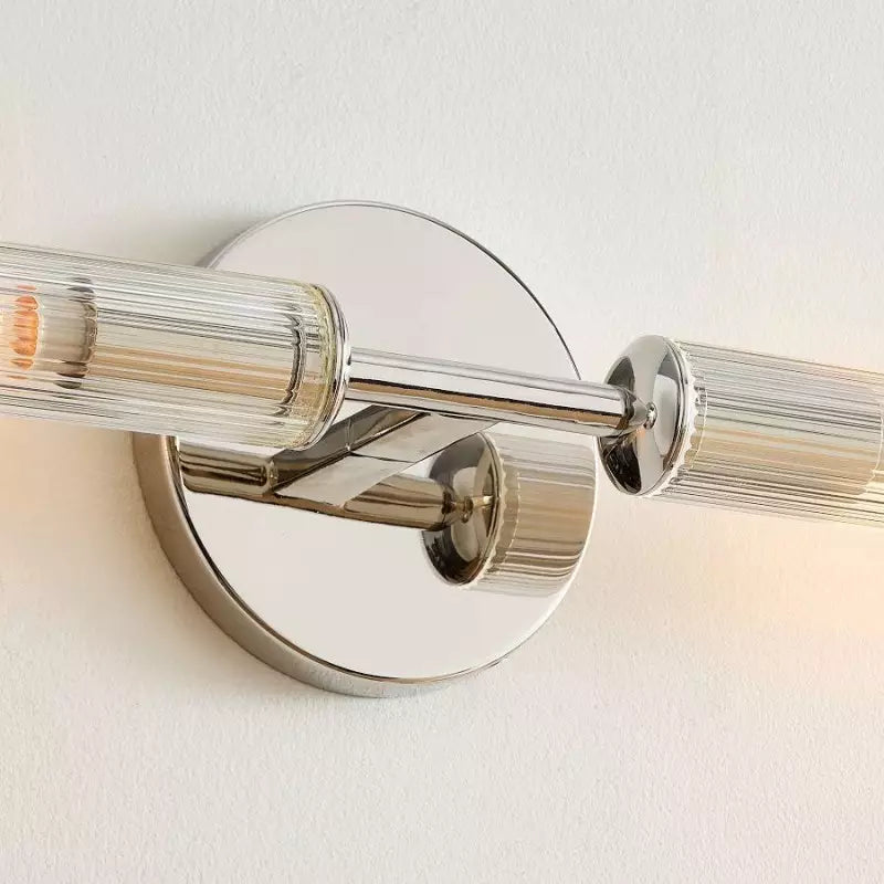 Alice Rustic Transparent Cooper Ribbed Glass Double Tube Sconce