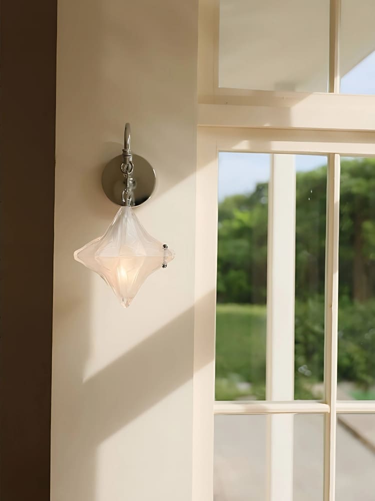 Art Deco Star Wall Sconce - Frosted Glass Light for Hallway - Astris Selene