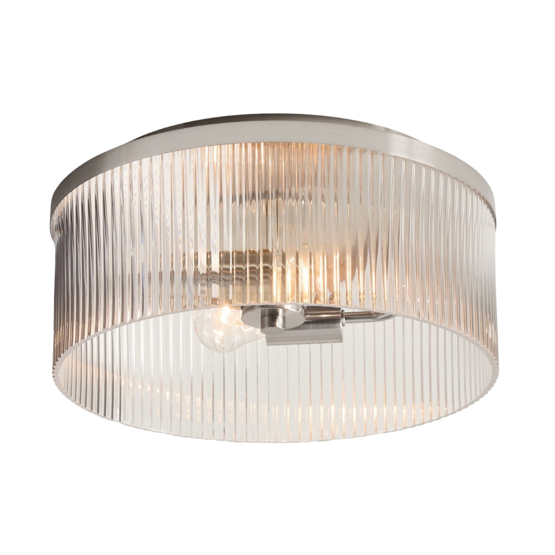 Bravira Flush Mount Ceiling Light - Ribbed & Bubbled Glass Metal Light