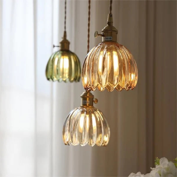 Japanese Flower Pendant Light – Glass Retro Fixture for Interiors