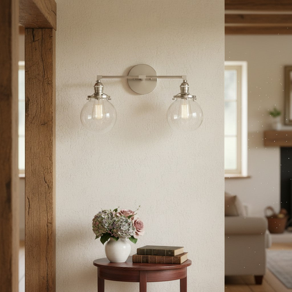 Lumio Globe Glass Globe Vanity Light - Modern Two Light Bathroom Sconce