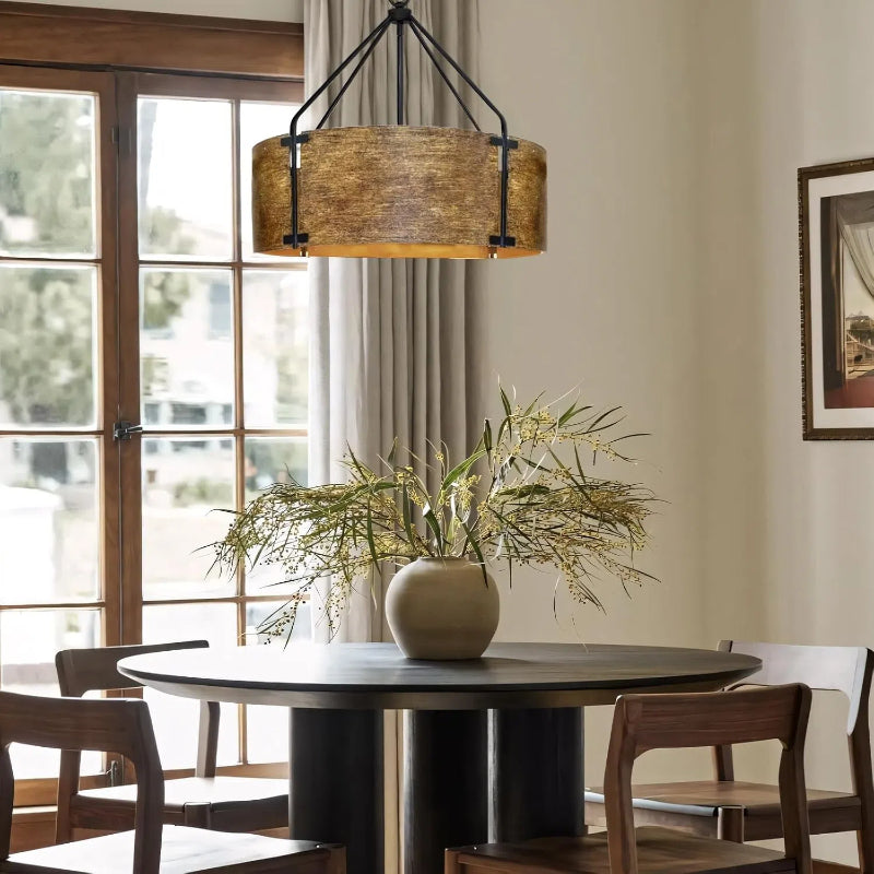 Suspension tambour vintage – Laiton de haute qualité, lumière chaude, installation facile