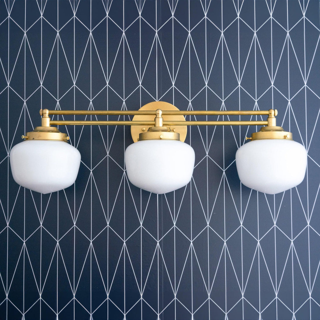 Opalume Glass Art Deco Vanity Light - Bathroom Wall Sconce with White Glass Shades