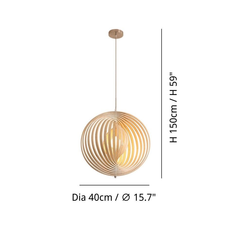 Circular Wood Pendant Light - Modern Ball Design Lamp for Dining Room