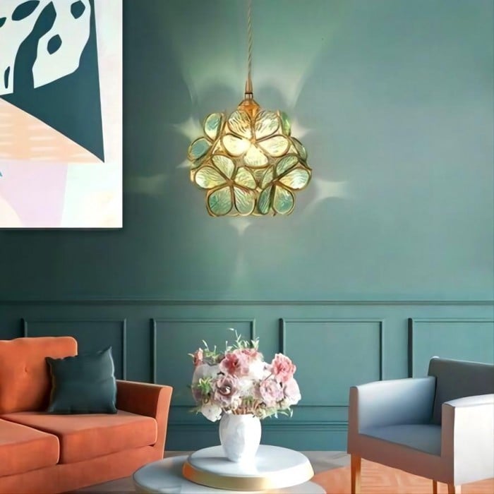 Retro Glass Flower Petal Pendant Lamp