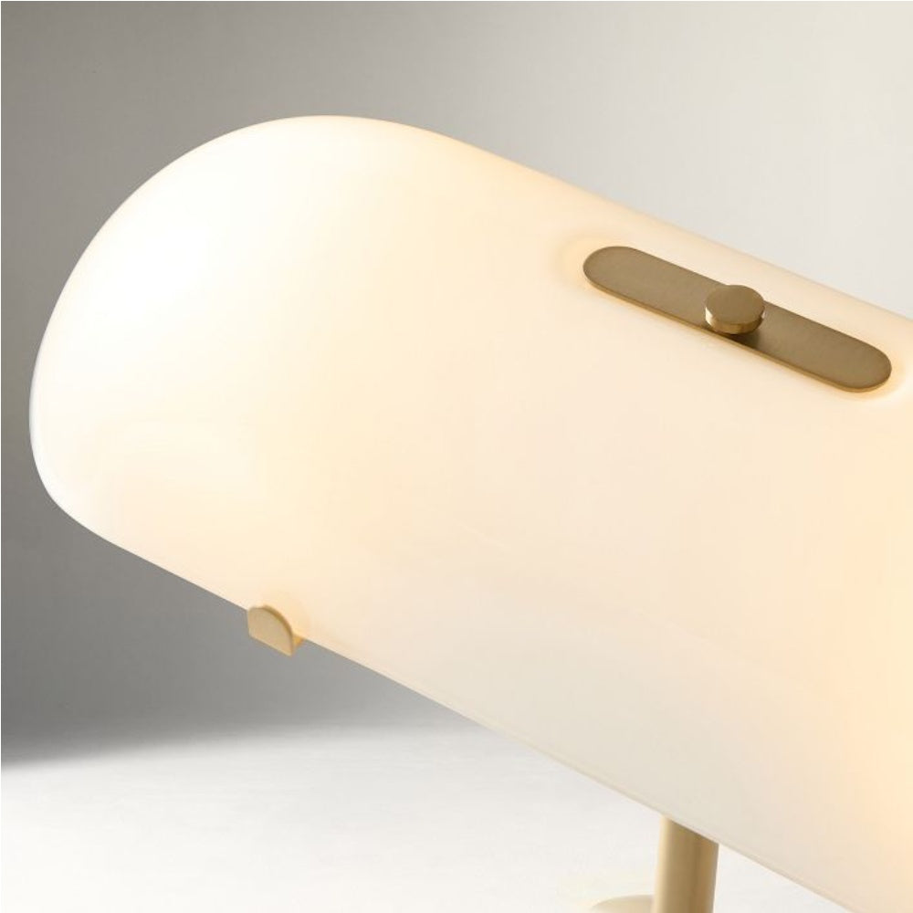 Ferosa Boat-Shaped Lampshade Table Lamp – Vintage Bronze Finish with Milk Glass Shade