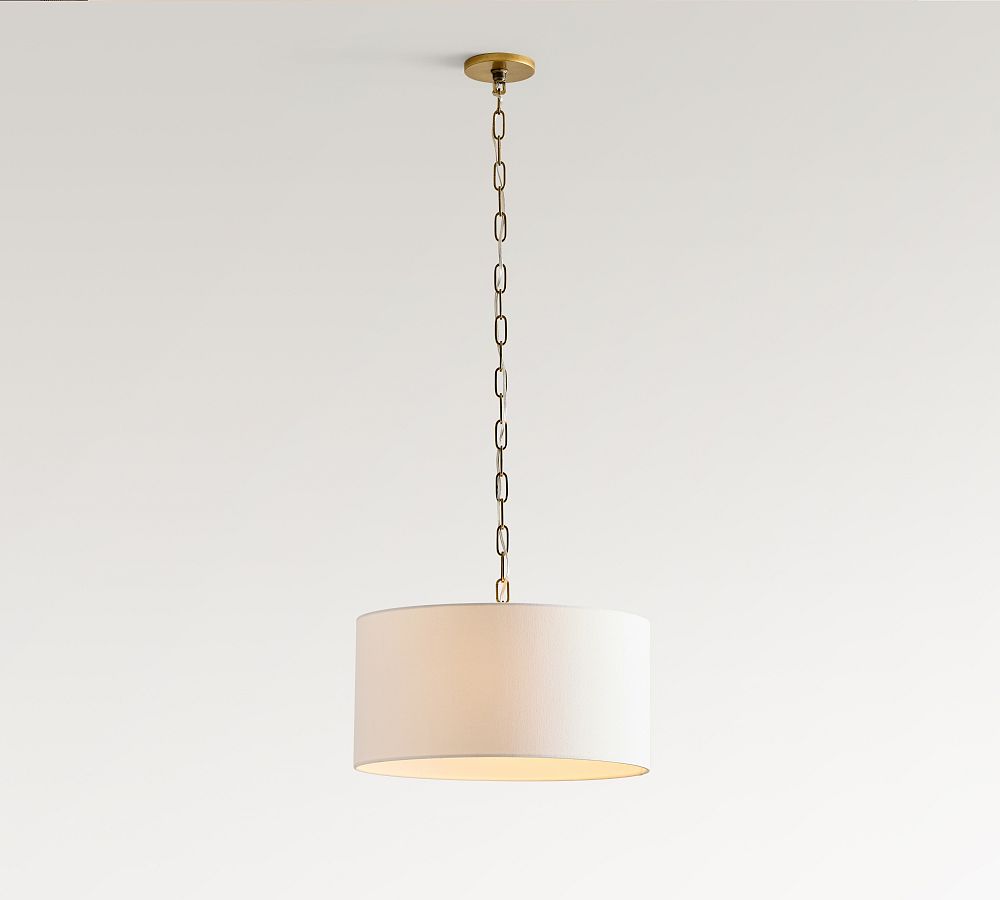 Dumora Iron Linen Drum Pendant - Vintage Brass Hanging Ceiling Light