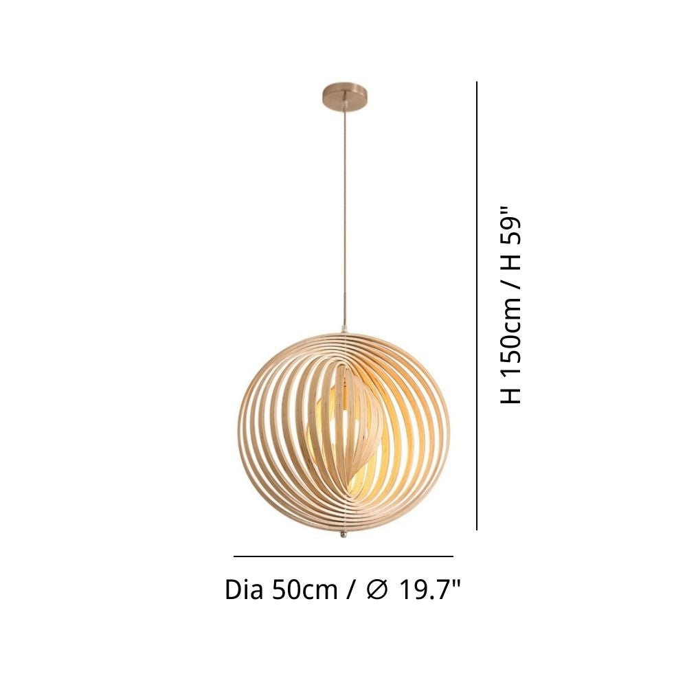 Circular Wood Pendant Light - Modern Ball Design Lamp for Dining Room