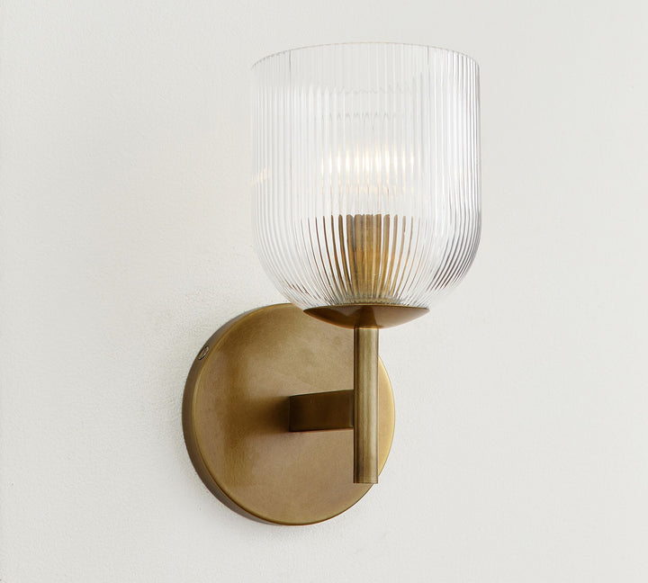 Applique Bravira en verre strié – Applique murale en métal avec abat-jour en verre transparent